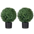 HOMCOM 2er Set Künstliche Buchsbaum 52cm Kunstpflanze mit UV Schutz, Runde Fake Plant Buchsbaum im Topf, Künstliche Pflanzen wie echt für Wohnzimmer Schlafzimmer Büro Deko