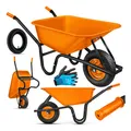 MASKO Schubkarre Bauschubkarre Gartenschubkarre 100 Liter bis 250kg Luftreifen mit Stahlfelge verzinkt Stahlrahmen Garten Karre Schiebkarre Transportkarre inkl. Arbeitshandschuhe