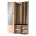 Lomadox Garderoben Set Flurgarderobe Kompaktgarderobe mit Garderobenschrank Spiegel Schuhregal Sitzkissen Eiche mit schwarz
