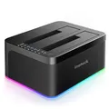 Inateck RGB Festplatten Dockingstation USB 3.0 mit Offline-Klonfunktion, für 2.5 u. 3.5 Zoll SATA HDDs und SSDs, UASP Unterstützt, Schwarz