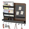CLESOO Schlüsselbrett mit Ablage & Briefhalter 8 Schlüsselhalter Wand Briefablage mit 2 Posthalter, Memoboard- Schlüsselleiste Schlüsselboard Dekoration Schlüsselhaken für Verbindungsgang Flur