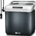 tillvex Kühlbox elektrisch 32L Grau | Mini-Kühlschrank 230 V und 12 V für KFZ Auto Camping | kühlt & wärmt | ECO-Modus