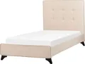 BELIANI Polsterbett Beige Stoffbezug Leinenoptik mit Lattenrost 90x200 cm Hohes Kopfteil Gesteppt Holzbeine Modern Schlafzimmer Einzelbett Jugendbett