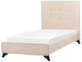 Polsterbett Leinenoptik beige mit Lattenrost 90x200 cm hohes Kopfteil Ambassador