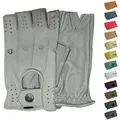 German Wear Lederhandschuhe Driving-GL3 Driving Halbfinger Fingerlose Autofahrer Lederhandschuhe echtleder grau 7=S
