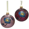Florists Products Weihnachtsbaumkugel Weihnachtskugeln Glas Lila mit Blumenmotiv, Glitzer Christbaumkugeln
