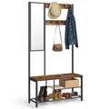 VASAGLE Garderobenständer, Garderobe mit Haken, Kleiderständer mit Spiegel, Schuhbank und Ablagen, 36 x 98 x 185 cm, für Flur, Schlafzimmer, Wohnzimmer, vintagebraun-schwarz HSRAM050B01