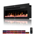 TroniTechnik Wandkamin elektrisch, Panorama Elektrokamin Schwarz mit LED Flammeneffekt, 900/1800W Heizleistung, dimmbar, App-Steuerung, Fernbedienung, Timer, Kristalle