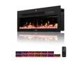 TroniTechnik® Wandkamin elektrisch, Panorama Elektrokamin Schwarz mit LED Flammeneffekt, 900/1800W Heizleistung, dimmbar, App-Steuerung, Fernbedienung, Timer, Kristalle