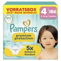 Pampers Premium Protection Größe 4, 186 Windeln, 9kg-14kg, unser Nr. 1 Haut- und Auslaufschutz