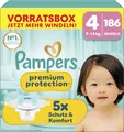Pampers Premium Protection Größe 4, 186 Windeln, 9kg-14kg, Auslaufschutz