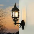 Wandleuchte Außenlampe Schwarz E27 H: 54 cm Rustikal Glas Alu IP23 Laterne