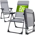 Casaria® Gartenstühle Set Klappbar Verstellbar Alu Mit Hoher Rückenlehne Liegefunktion Faltbar Balkon Campingstuhl Klappstuhl Hochlehner  2er Set Grau
