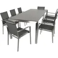 DEGAMO Garnitur SYDNEY 9-teilig Edelstahl gebürstet (8x Sessel, 1x Ausziehtisch) - Silber/Grau
