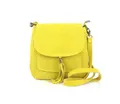 Made in Italy Damen Leder Tasche Messenger Bag Henkeltasche Wildleder Handtasche Umhängetasche Ledertasche Schultertasche Beuteltasche Fransen Cross-Over Gelb