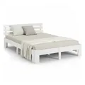 Homestyle4u Holzbett 140x200 Weiß, Bett Massivholz Kiefer, Bettgestell 140x200 mit Lattenrost, Doppelbett im Skandi Design Schlafzimmer Jugendzimmer Gästezimmer