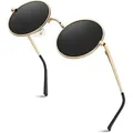 Retro Sonnenbrille Polarisiert Rund UV400 Metallrahmen Lederetui