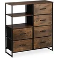 Relaxdays Kommode Stahl MDF Vliesstoff Schwarz Dunkelbraun 6 Schubladen Höhenverstellbar 92 cm x 84 cm x 32 cm 11,5 kg