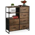 Kommode, 6 Schubladen, 3 Ablagen, Bücher & Deko, Regalkommode Industrial, Hxbxt: 92x84x32 Cm, Braun/schwarz - Relaxdays
