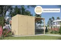 Gartenhaus KONIFERA "Beno 3 PLUS Fineline Flachdach", beige (naturbelassen), ohne Fußboden, ohne Rück- und Seitenwand, Massivholz, Gartenhäuser, Gartenhaus, mit Anbaudach