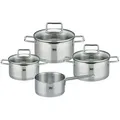 ELO Kochtopfset Smart Steam, Edelstahl, Metall, 4-teilig, 16 cm,20 cm,16 cm, 1,7 L,3,4 L,5,8 L,1,3 L, rund, Messskala, backofengeeignet, rostfrei, geschmacksneutral, Sandwichboden, leichte Reinigung, verkapselter Sandwichboden,backofengeeignet, Kochen, Töpfe, Topfsets