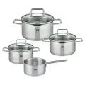 ELO Smart Steam Topfset aus hochwertigem Edelstahl 18/10, 7-teilig, Ø 16 - 24 cm, inklusive Glasdeckel, für alle Herdarten geeignet - Grau
