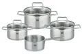ELO Topfset 4-teilig Smart Steam, Edelstahl 18/10, integriertes Öl-Dosiersystem (Oil Optimizer), Volumenskala, stoßfeste Glasdeckel