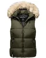 MARIKOO Damen Winter Weste Steppweste mit Kapuze und Fellkragen B896 [B896-Eisflöckchen-Olive-Gr.M]
