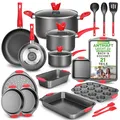 NutriChef Töpfe & Pfannen Set, 21-teiliges Antihaft Koch und Backset inkl. Muffinform, Brot & Pizza Blech, Utensilien, für Gas-, Elektro- & Keramik, für Moderne Haushalte & Hobbybäcker, Schwarz