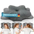 Glückstoff® Ergonomisches Kissen (für alle Schlaftypen) Kopfkissen aus Memory Foam | Nackenstützkissen Ergonomisches Kopfkissen Seitenschläferkissen Grau