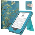 MoKo Hülle für den Neuen 6" Kindle (11. Generation, 2024/2022 Release)/(10./8. Generation, 2019/2016), Ultraleichte PU-Schutzhülle mit Auto Wake/Sleep für Kindle 2024, Aprikose Blume