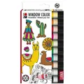 Marabu 0406000000126 - Window Color fun & fancy, Lama, Transparentfarbe auf Wasserbasis, für glatte Oberflächen, 10 x 25 ml Farbe und Malvorlage A4 mit 16 Motiven aus der Lama Welt