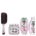 4tlg. Set Garnier Wahre Schätze Glättend Shampoo | Spülung | Kur + Glanz-Bürste