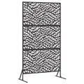 vidaXL Außenzaunpanel in Schwarz mit Blattmuster | Großes, modernes Design aus robustem, pulverbeschichtetem Stahl – perfekt für Gärten und als Sichtschutz