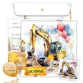 TOBJA Bagger Einladungskarten Kindergeburtstag Junge | XXL Bagger Geburtstagseinladungen jungen 15 x 15 cm | 10er Set mit Umschlägen & Stickern | Einladungskarten Geburtstag