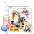 TOBJA Einladungskarten 10 Einladungskarten Bagger inkl Umschläge und Sticker, Kindergeburtstag Junge Geburtstag Einladung Kinder