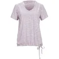 T-Shirt KILLTEC "Lilleo WMN TSHRT F", Damen, Gr. 42, lila, Oberstoff: 94% Polyester, 6% Elasthan, sportlich, Rundhals, Kurzarm, Shirts, Gestreiftes, schnelltrocknendes Funktionsshirt mit verstellbarem Saum