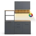 Vicco Egbert Küchenzeile Anthrazit 160 cm mit Ausziehbarem Tisch mit LED-LeistenEgbert ohne E-Geräte