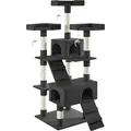 tectake® Kratzbaum Barney 170 cm inklusive 2 Treppen, 4 Spielmäusen und Kippschutz - Schwarz