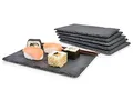 Sänger | Schieferplatte im 6er Set, Teller Set eckig, Servierplatte rutschfest, Deko Tablett, Sushi Set aus Schiefer, Kuchenplatte, Dessertteller, Servierteller, Sushi Geschirr | 22 x 16 cm