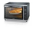 SEVERIN Back- und Toastofen mit Umluftfunktion, Mini Backofen mit Grillrost, Backblech, Drehspieß und Pizzastein, vielseitiger Heißluftofen mit 42 L Kapazität, 1.800 W, schwarz, TO 2058