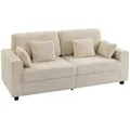 HOMCOM 3-Sitzer Sofa, 211,5 cm Couch mit Tiefem Sitz, 4 Kissen, Bequemes Polstersofa mit Strukturstoff in Samtoptik, Gepolstertes Loungesofa für Wohnzimmer, Schlafzimmer, Beige
