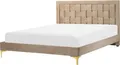 BELIANI Bett Taupe Samtstoff mit Lattenrost 140 x 200 cm Hohes Kopfteil Goldenes Metallgestell Modern Glamourös Doppelbett Ehebett Schlafzimmer Möbel