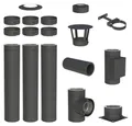 3,8 m Edelstahlschornstein Ø 130 mm Komplettset doppelwandig DW-Black Bodenmontage
