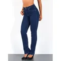ESRA Straight-Jeans Premium Damen Straight Fit Jeans High Waist Hose bis Übergröße G5 Jeans Damen Straight Fit High Waist Damen Jeans Regular Stretch-Jeans blau 36