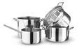 Eva Trio | Stainless Steel Topfset 4 St. 1,8 l 3,6 l 4,8 l & Pasta-Einsatz |Komplettes Set aus Töpfen mit dazugehörigem Pasta-Einsatz, um jeden Bedarf beim täglichen Kochen abzudecken | Polished steel