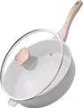 Keramik Bratpfanne 28 cm Induktion Antihaft Tiefe Pfanne mit Deckel White