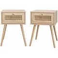 Sweeek - 2er-set Nachttische Mit Holzlook Und Rohrgeflecht