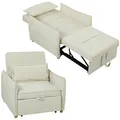 Schlafsessel 3 in 1 Umwandelbarer Sessel mit Bettfunktion, Lendenkissen, Creme