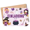 MeinBaby123® Einladungskarten Kindergeburtstag inkl. 10 Umschläge, Kindergeburtstag Jungs und Mädchen, Geburtstagseinladungen Kinder lila